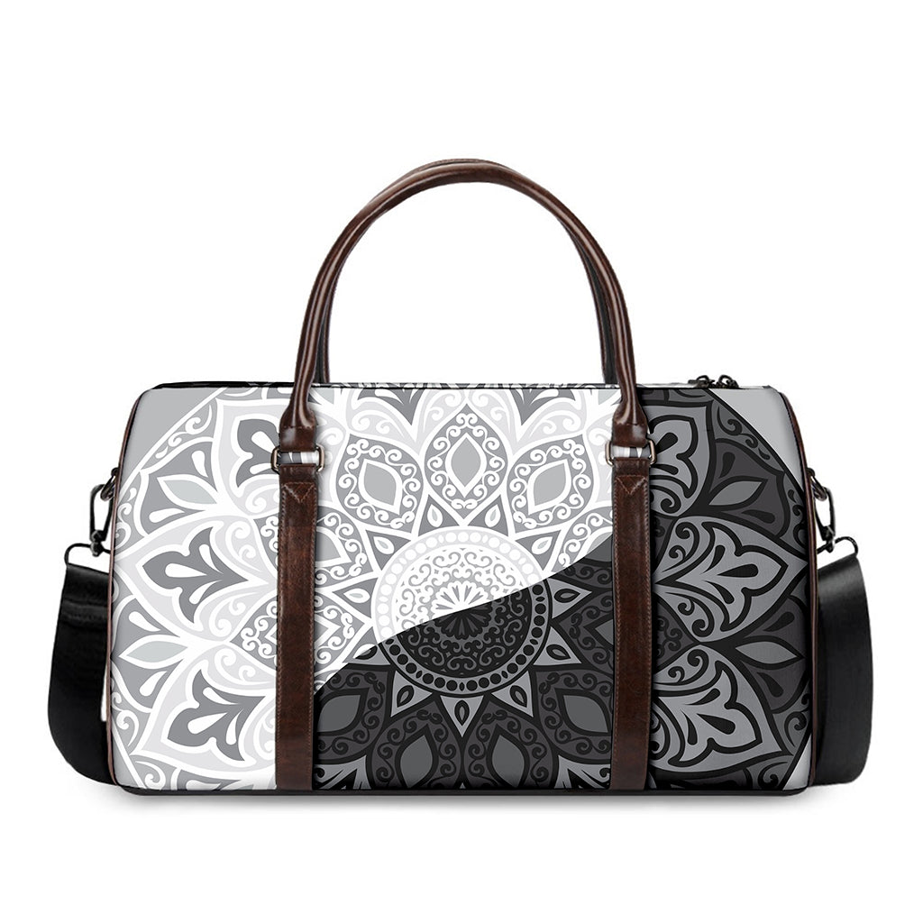 Black And White Yin Yang Mandala Print Duffle Bag
