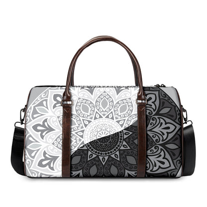 Black And White Yin Yang Mandala Print Duffle Bag