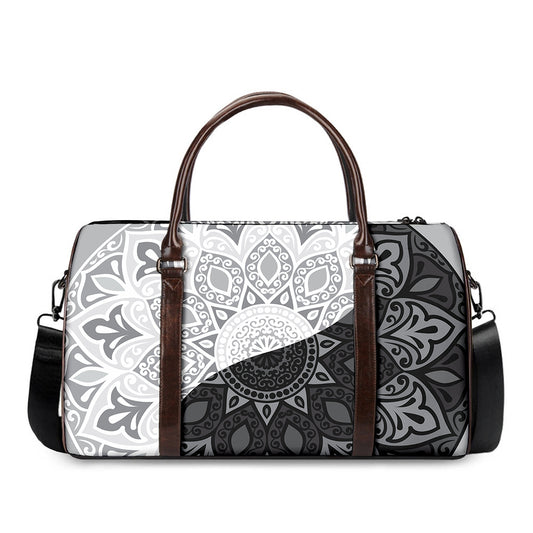 Black And White Yin Yang Mandala Print Duffle Bag