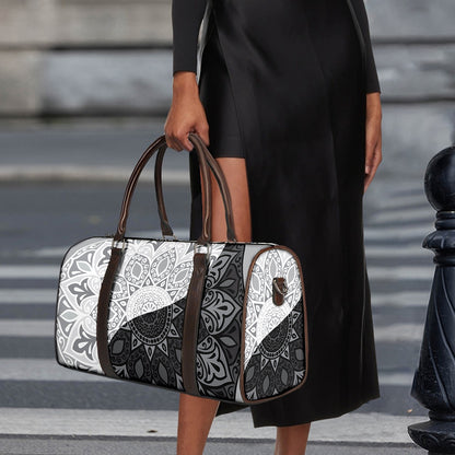 Black And White Yin Yang Mandala Print Duffle Bag