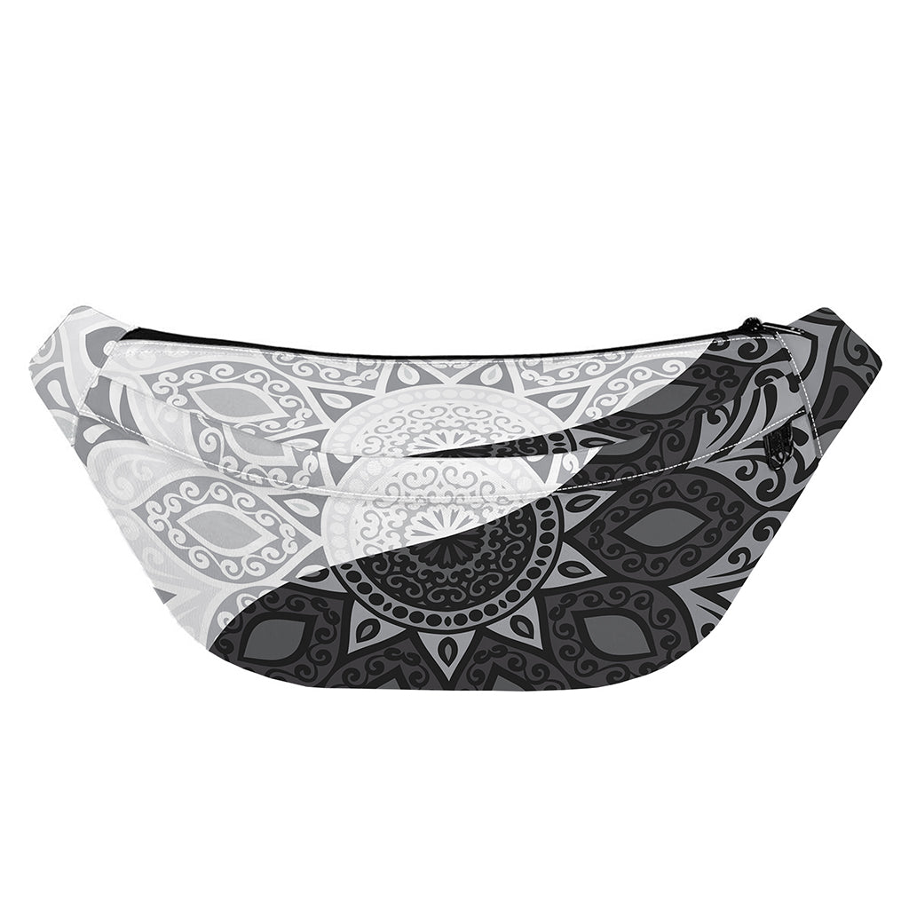 Black And White Yin Yang Mandala Print Fanny Pack