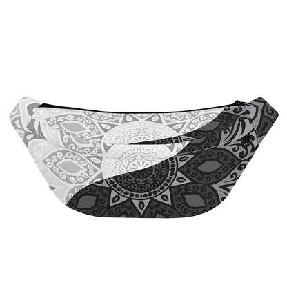 Black And White Yin Yang Mandala Print Fanny Pack
