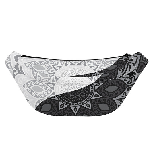 Black And White Yin Yang Mandala Print Fanny Pack