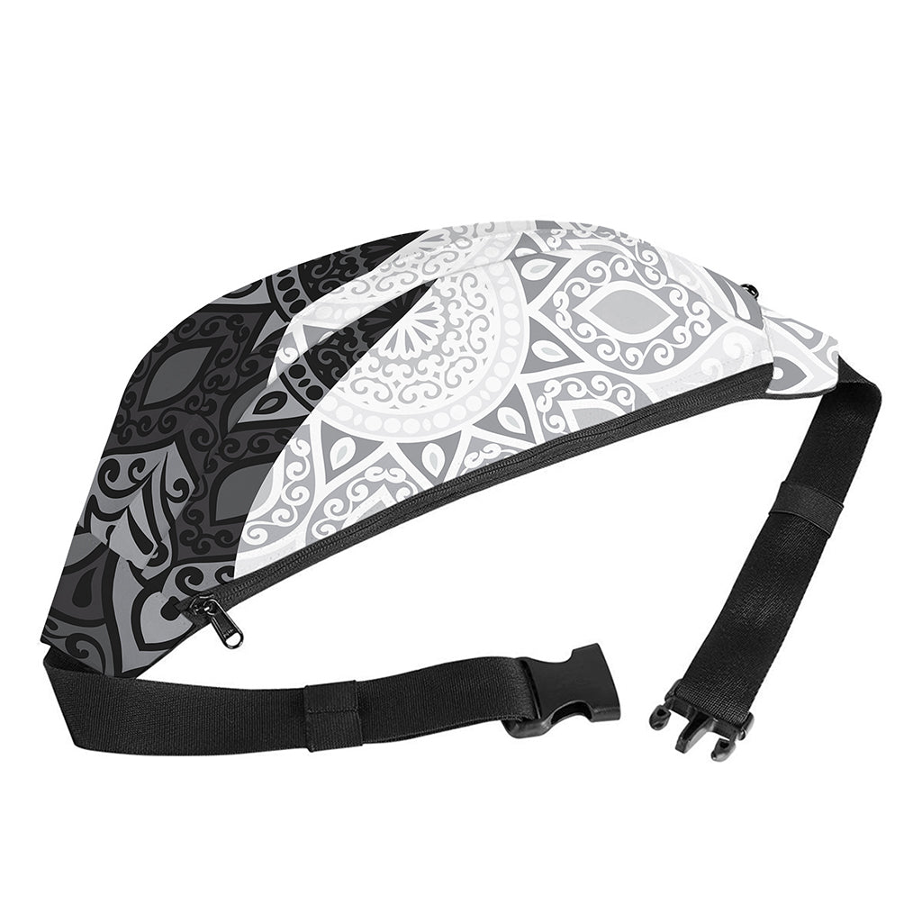 Black And White Yin Yang Mandala Print Fanny Pack