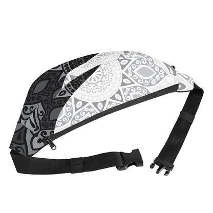 Black And White Yin Yang Mandala Print Fanny Pack