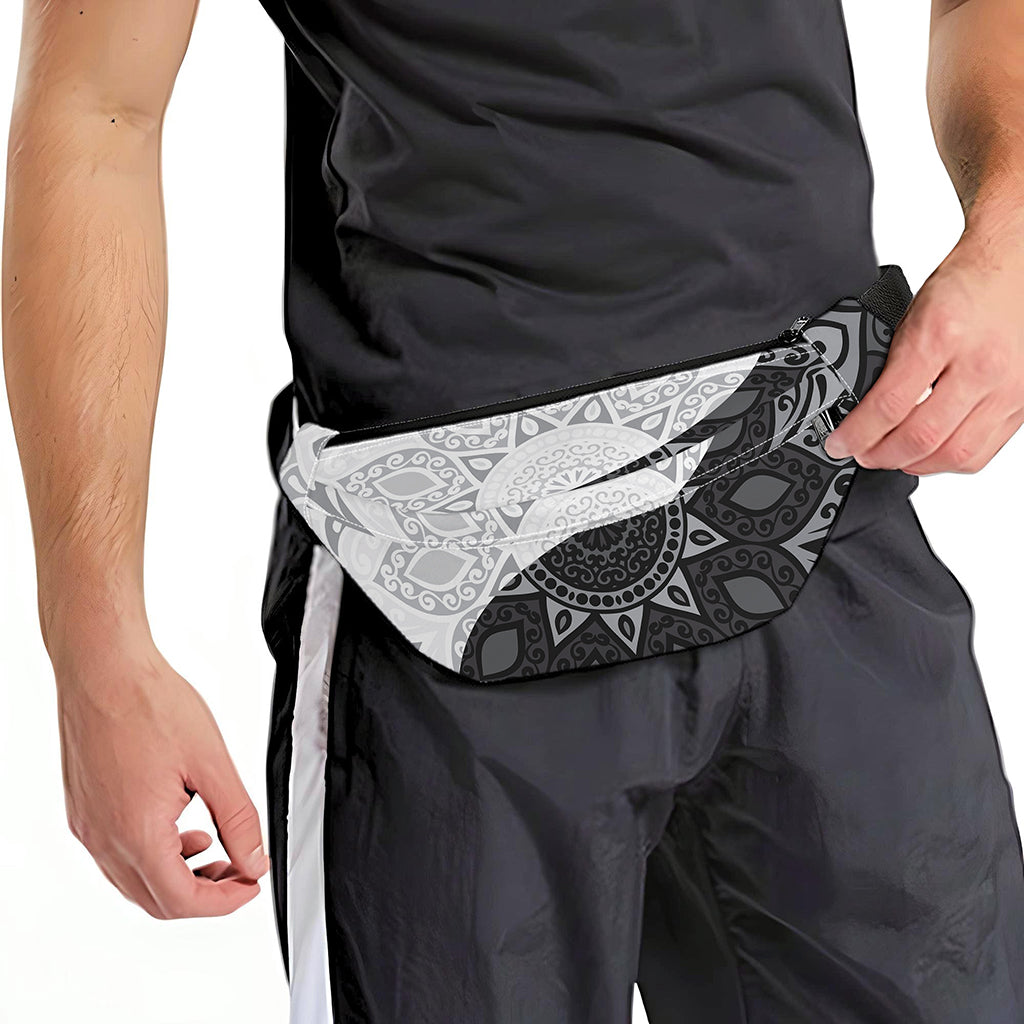 Black And White Yin Yang Mandala Print Fanny Pack
