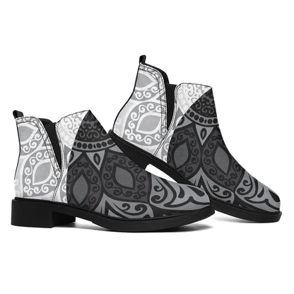 Black And White Yin Yang Mandala Print Flat Ankle Boots