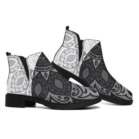 Black And White Yin Yang Mandala Print Flat Ankle Boots