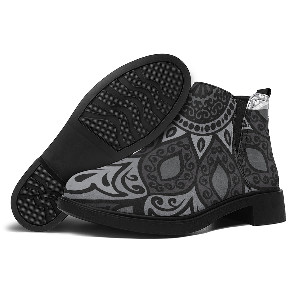 Black And White Yin Yang Mandala Print Flat Ankle Boots