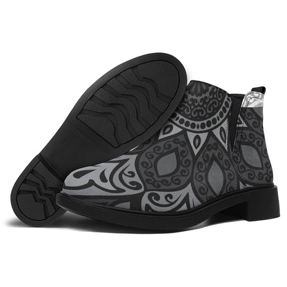 Black And White Yin Yang Mandala Print Flat Ankle Boots