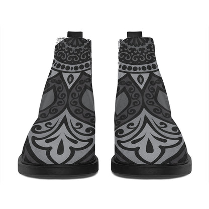 Black And White Yin Yang Mandala Print Flat Ankle Boots