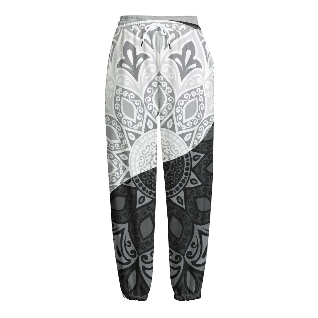 Black And White Yin Yang Mandala Print Fleece Lined Knit Pants