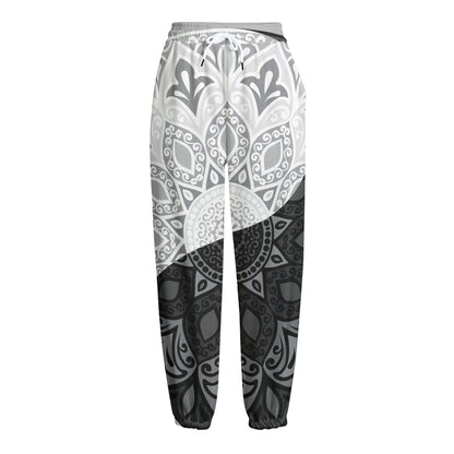 Black And White Yin Yang Mandala Print Fleece Lined Knit Pants