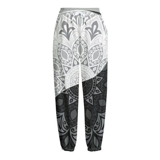Black And White Yin Yang Mandala Print Fleece Lined Knit Pants