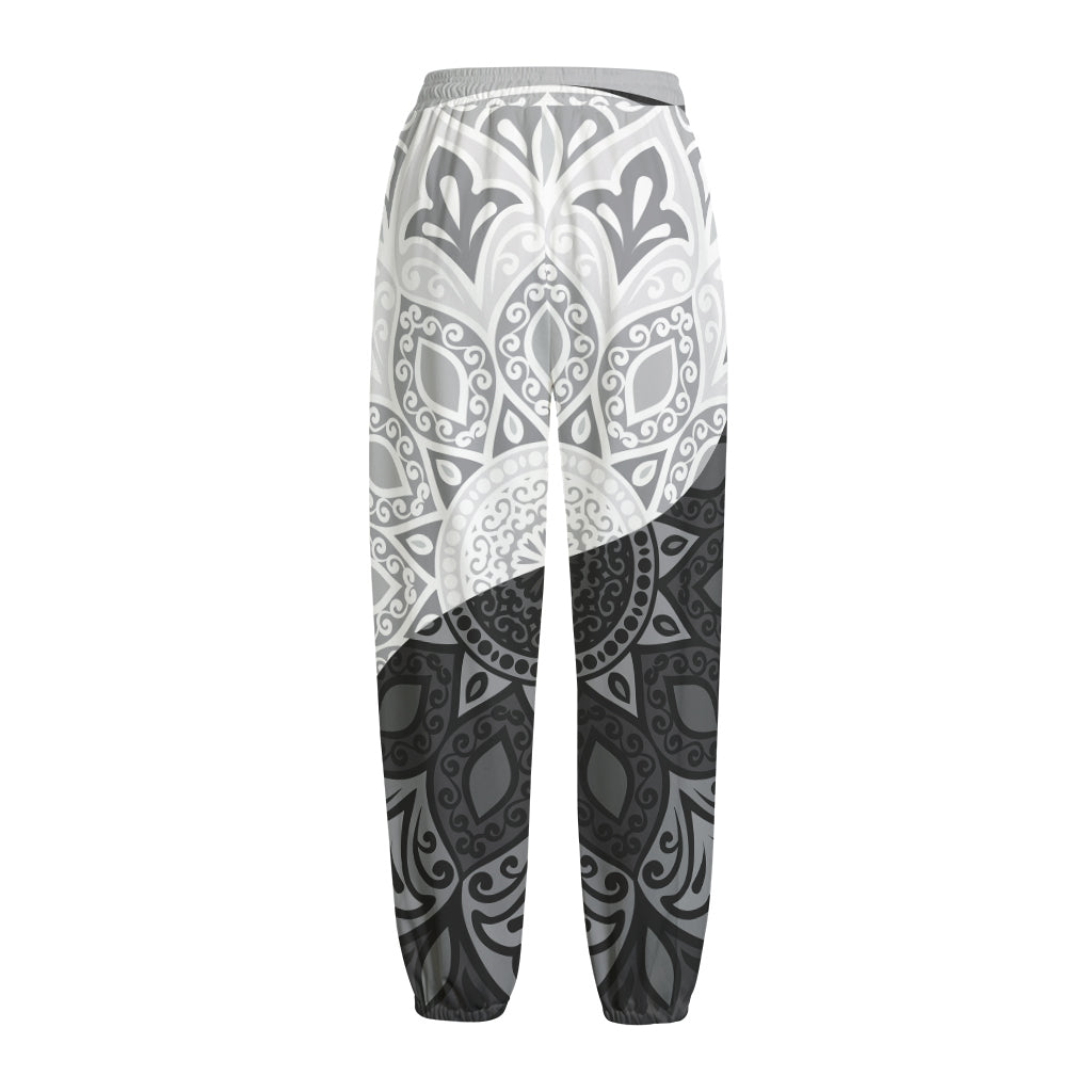 Black And White Yin Yang Mandala Print Fleece Lined Knit Pants