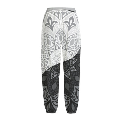 Black And White Yin Yang Mandala Print Fleece Lined Knit Pants