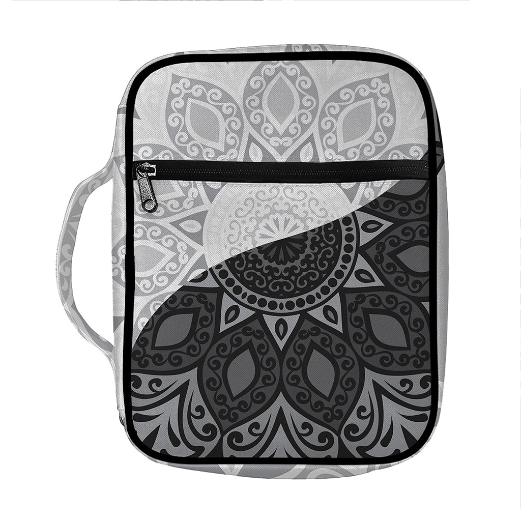 Black And White Yin Yang Mandala Print Front Pocket Bible Bag