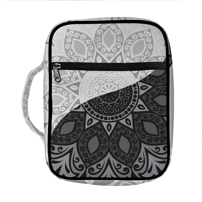 Black And White Yin Yang Mandala Print Front Pocket Bible Bag