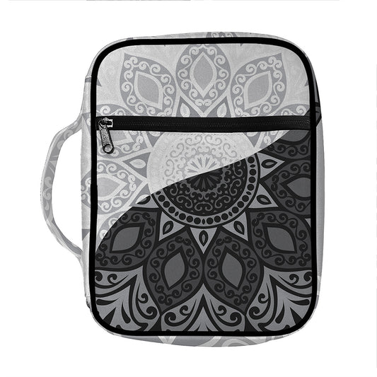 Black And White Yin Yang Mandala Print Front Pocket Bible Bag
