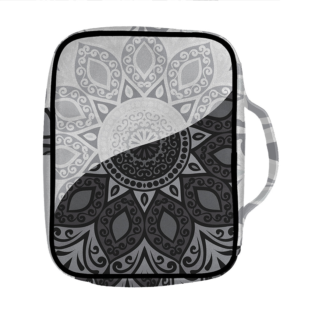 Black And White Yin Yang Mandala Print Front Pocket Bible Bag