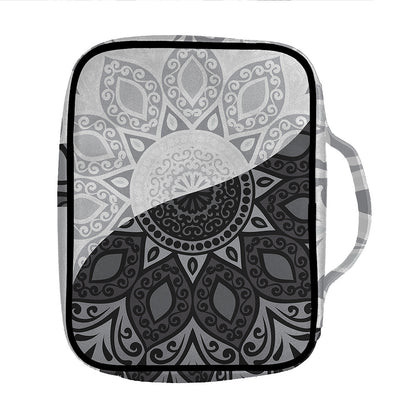 Black And White Yin Yang Mandala Print Front Pocket Bible Bag