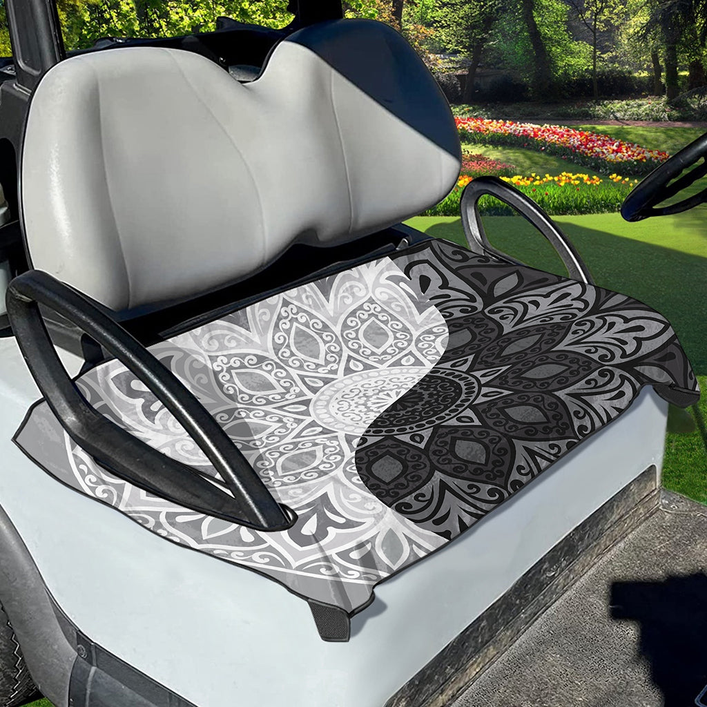 Black And White Yin Yang Mandala Print Golf Cart Seat Cover