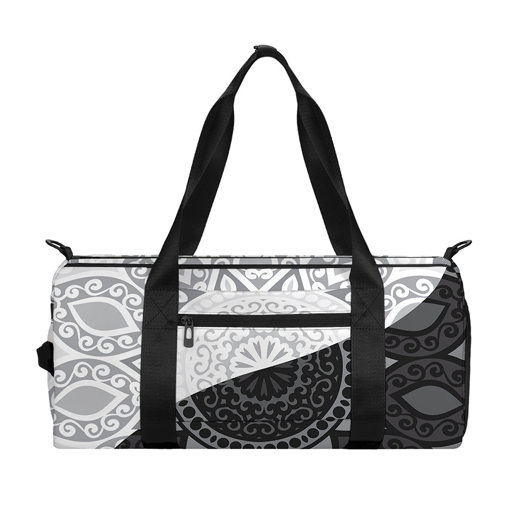 Black And White Yin Yang Mandala Print Gym Bag