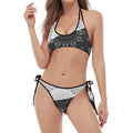 Black And White Yin Yang Mandala Print Halter Scoop Tie Side Bikini