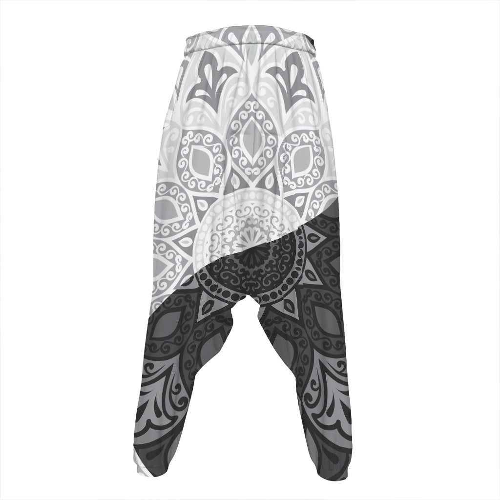 Black And White Yin Yang Mandala Print Hammer Pants