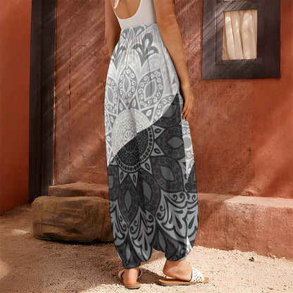Black And White Yin Yang Mandala Print Harem Pants