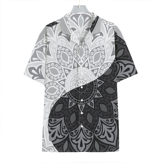 Black And White Yin Yang Mandala Print Hawaiian Shirt