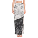 Black And White Yin Yang Mandala Print High Slit Maxi Skirt