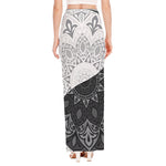 Black And White Yin Yang Mandala Print High Slit Maxi Skirt