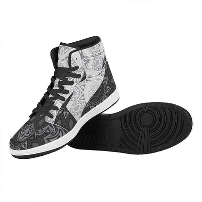 Black And White Yin Yang Mandala Print High Top Leather Sneakers