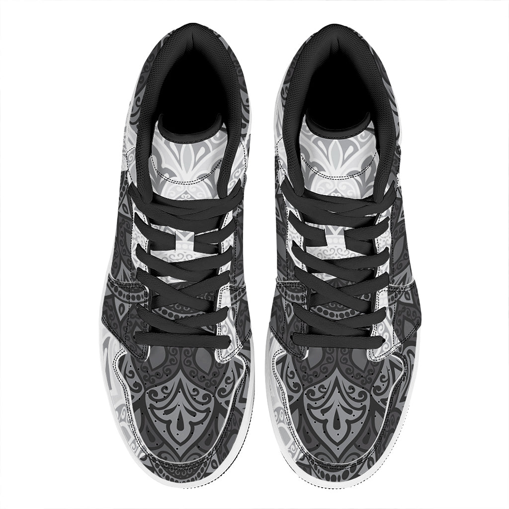 Black And White Yin Yang Mandala Print High Top Leather Sneakers