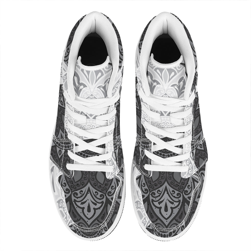 Black And White Yin Yang Mandala Print High Top Leather Sneakers