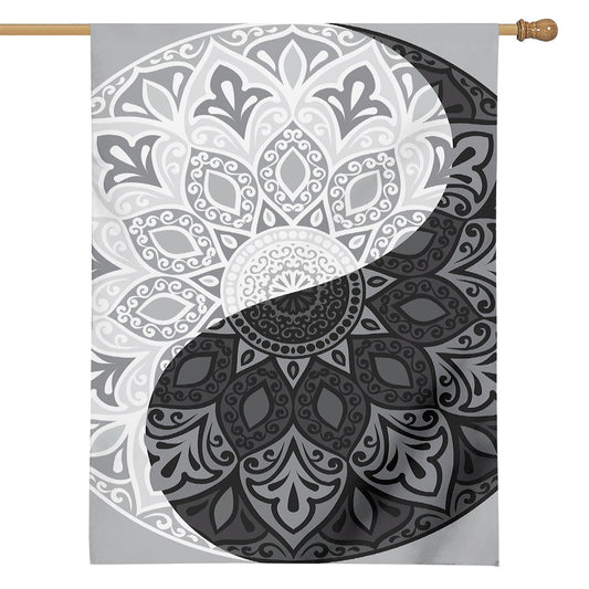 Black And White Yin Yang Mandala Print House Flag