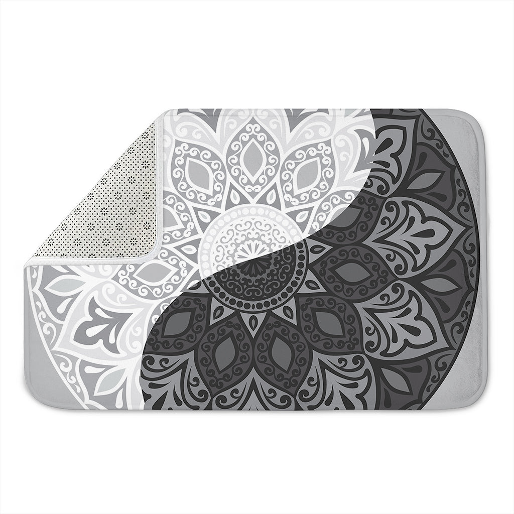 Black And White Yin Yang Mandala Print Indoor Door Mat