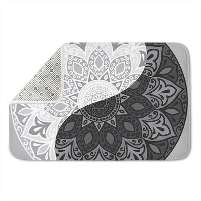 Black And White Yin Yang Mandala Print Indoor Door Mat