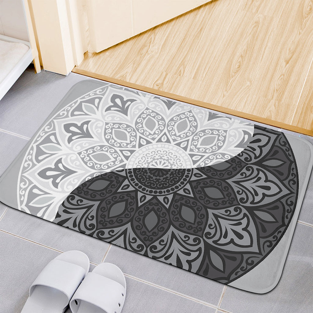 Black And White Yin Yang Mandala Print Indoor Door Mat
