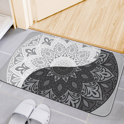 Black And White Yin Yang Mandala Print Indoor Door Mat
