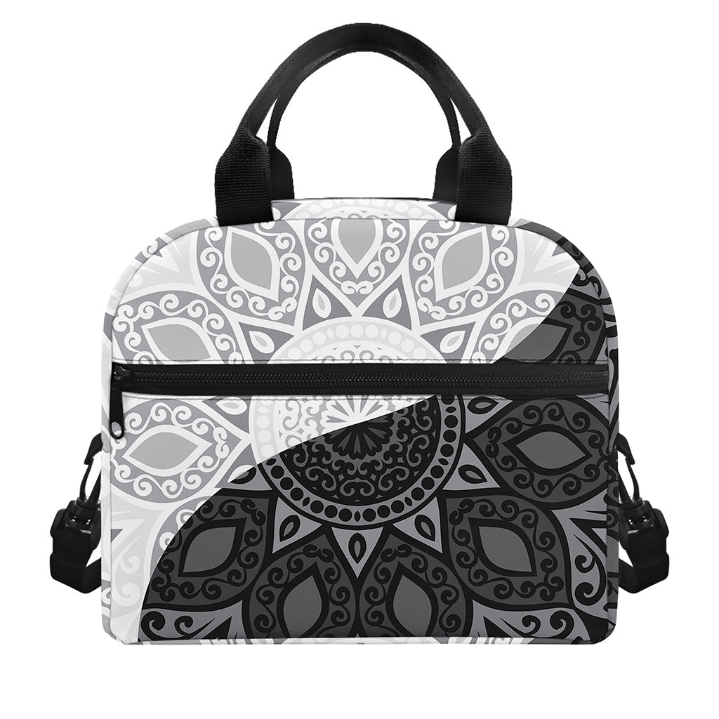 Black And White Yin Yang Mandala Print Insulated Lunch Bag