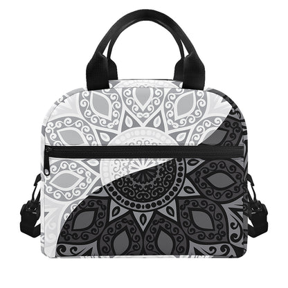 Black And White Yin Yang Mandala Print Insulated Lunch Bag