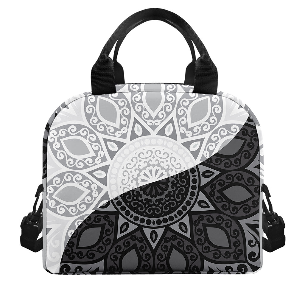 Black And White Yin Yang Mandala Print Insulated Lunch Bag