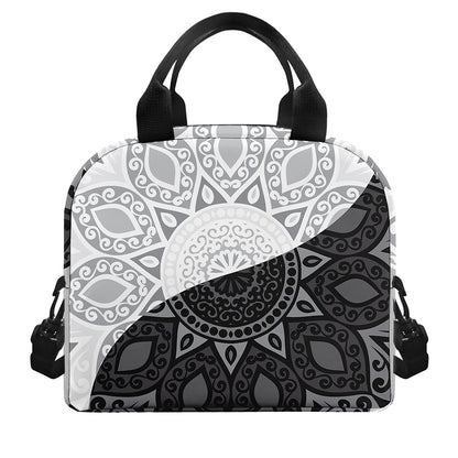 Black And White Yin Yang Mandala Print Insulated Lunch Bag