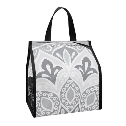 Black And White Yin Yang Mandala Print Insulated Lunch Tote