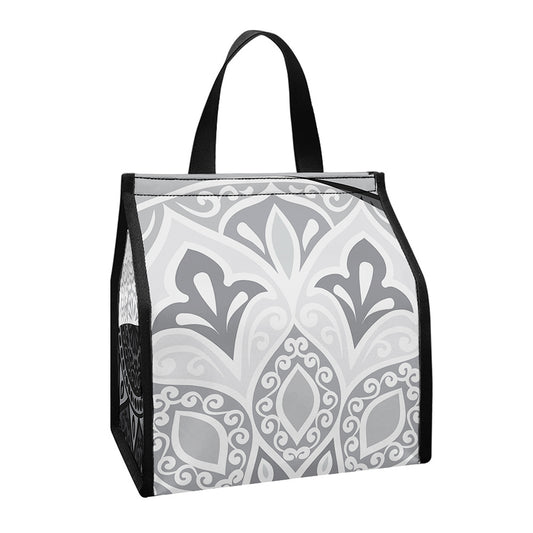 Black And White Yin Yang Mandala Print Insulated Lunch Tote