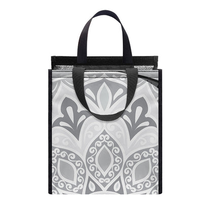 Black And White Yin Yang Mandala Print Insulated Lunch Tote