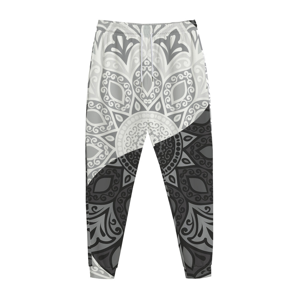 Black And White Yin Yang Mandala Print Jogger Pants