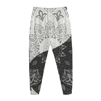 Black And White Yin Yang Mandala Print Jogger Pants